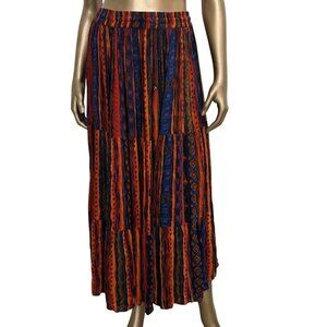 VTG Y2K Worthington Tiered Pleated Red Aztec Indie Maxi Skirt Bohemian Gypsy M